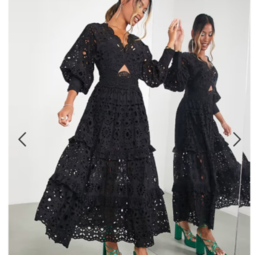 ASOS Edition broderie dress in black - size 14